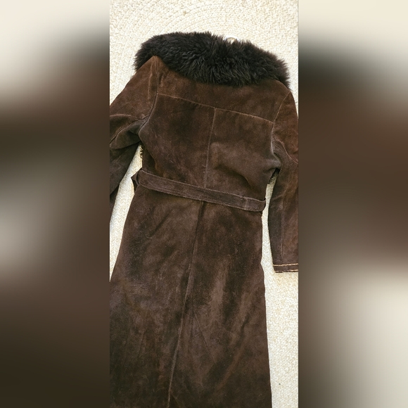✨️RARE✨️ Vintage 70s Union Made Brown Suede Coat Fur Collar - Picture 12 of 14